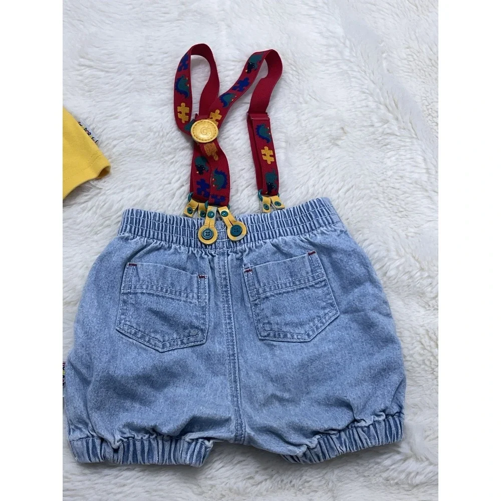 Gymboree Rainbow Tag Suspender Bubble shorts Overalls Color Block Set Fish